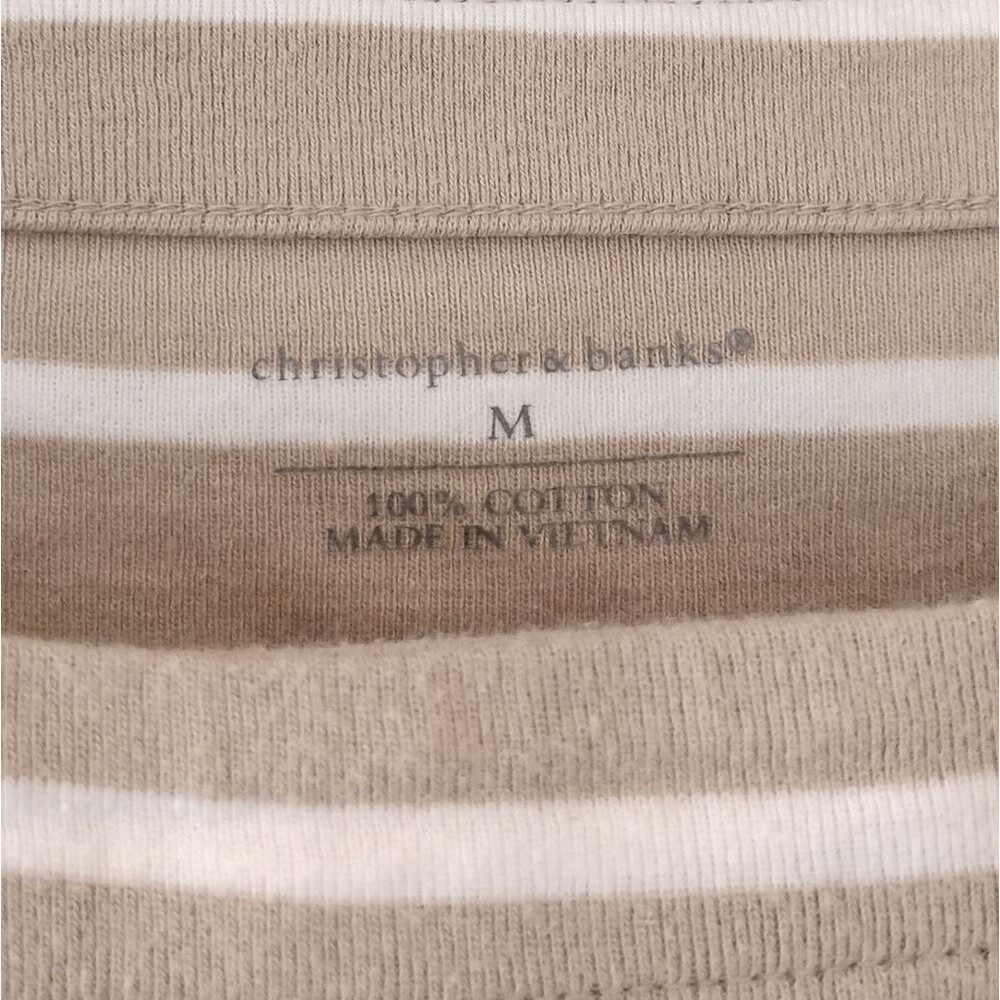 Beige & White Striped Knit Top  3/4 Sleeve Scoop Neck Size M Casual Basic - Picture 4 of 9